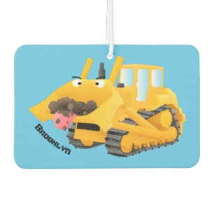 Cute funny yellow bulldozer cartoon character  car air freshener