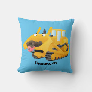Cute funny yellow bulldozer cartoon character cushion