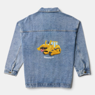 Cute funny yellow bulldozer cartoon character denim jacket