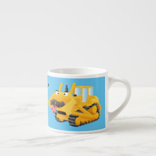 Cute funny yellow bulldozer cartoon character  espresso cup