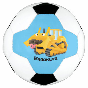 Cute funny yellow bulldozer cartoon character  football