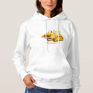 Cute funny yellow bulldozer cartoon character hoodie