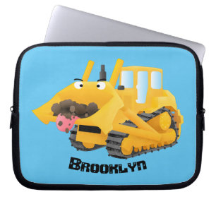 Cute funny yellow bulldozer cartoon character laptop sleeve