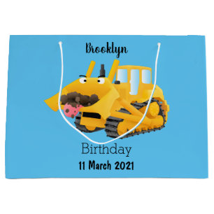 Cute funny yellow bulldozer cartoon character large gift bag