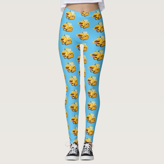 Cute funny yellow bulldozer cartoon character leggings (Front)