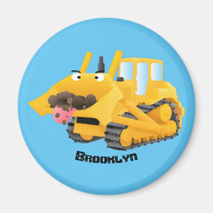 Cute funny yellow bulldozer cartoon character magnet