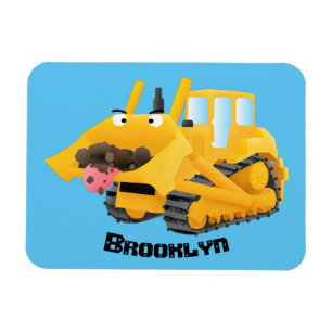 Cute funny yellow bulldozer cartoon character magnet