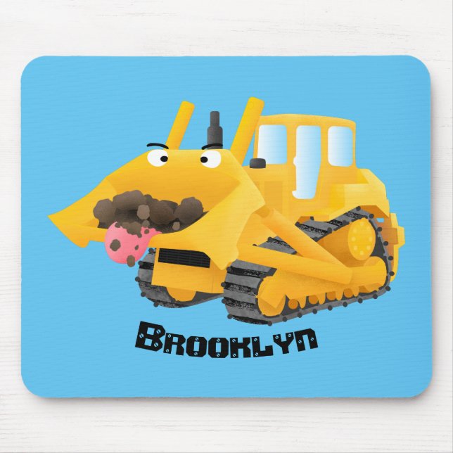 Cute funny yellow bulldozer cartoon character  mouse mat (Front)