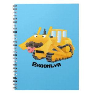 Cute funny yellow bulldozer cartoon character notebook