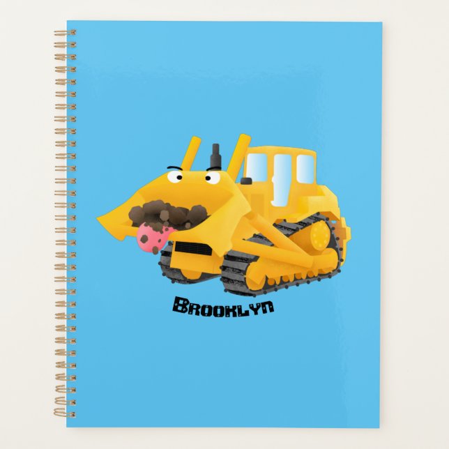 Cute funny yellow bulldozer cartoon character  planner (Front)