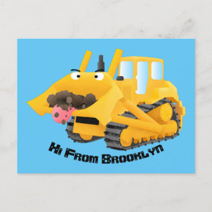 Cute funny yellow bulldozer cartoon character postcard