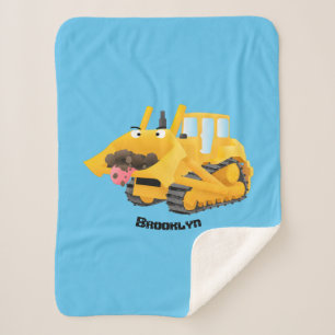Cute funny yellow bulldozer cartoon character  sherpa blanket