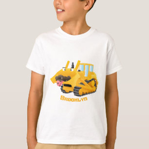 Cute funny yellow bulldozer cartoon character  T-Shirt