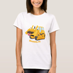 Cute funny yellow bulldozer cartoon character  T-Shirt