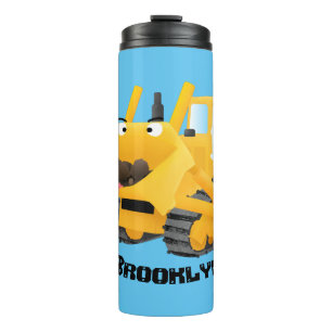 Cute funny yellow bulldozer cartoon character  thermal tumbler