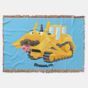 Cute funny yellow bulldozer cartoon character throw blanket