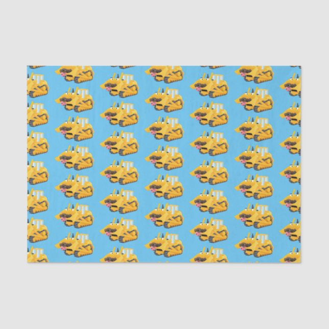 Cute funny yellow bulldozer cartoon character tissue paper (Front)