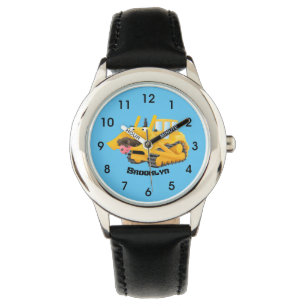 Cute funny yellow bulldozer cartoon character watch