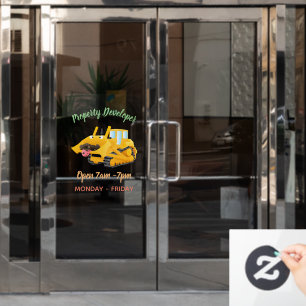Cute funny yellow bulldozer cartoon character window cling
