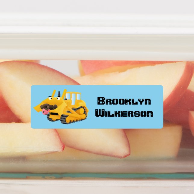 Cute funny yellow bulldozer cartoon personalised (Affixed)