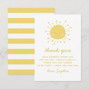Cute funny yellow sun. Sunshine kids birthday Thank You Card