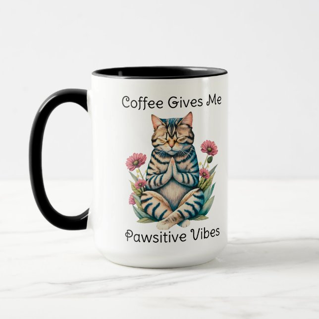 Cute Funny Yoga Cat Floral Serenity Coffee Lover Mug (Left)