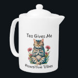 Cute Funny Yoga Cat in Blooming Serenity Tea Lover<br><div class="desc">Add our Cute Funny Yoga Cat in Blooming Serenity Tea Lover teapot to your kitchen & dining accessories. This cute cat teapot is a humourous gift for any tea lover, cat mum, cat dad, or yogi, who loves their caffeine! Yoga cat is a beautiful watercolor design with flowers, with a...</div>