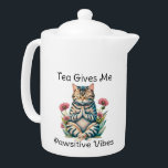 Cute Funny Yoga Cat in Blooming Serenity Tea Lover<br><div class="desc">Add our Cute Funny Yoga Cat in Blooming Serenity Tea Lover teapot to your kitchen & dining accessories. This cute cat teapot is a humourous gift for any tea lover, cat mum, cat dad, or yogi, who loves their caffeine! Yoga cat is a beautiful watercolor design with flowers, with a...</div>