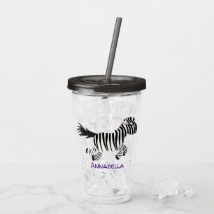 Cute funny zebra running cartoon illustration acrylic tumbler