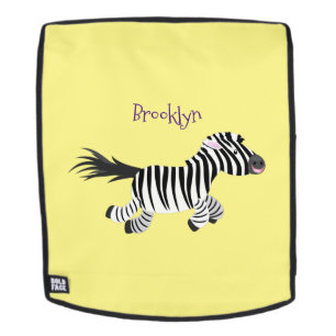 Cute funny zebra running cartoon illustration backpack