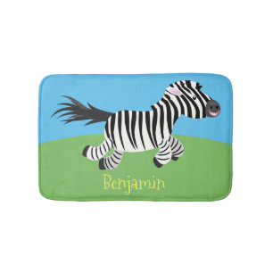 Cute funny zebra running cartoon illustration bath mat