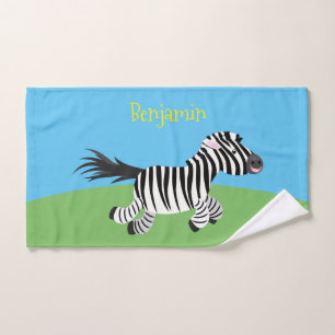 Cute funny zebra running cartoon illustration bath towel set
