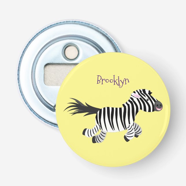 Cute funny zebra running cartoon illustration bottle opener (Front)