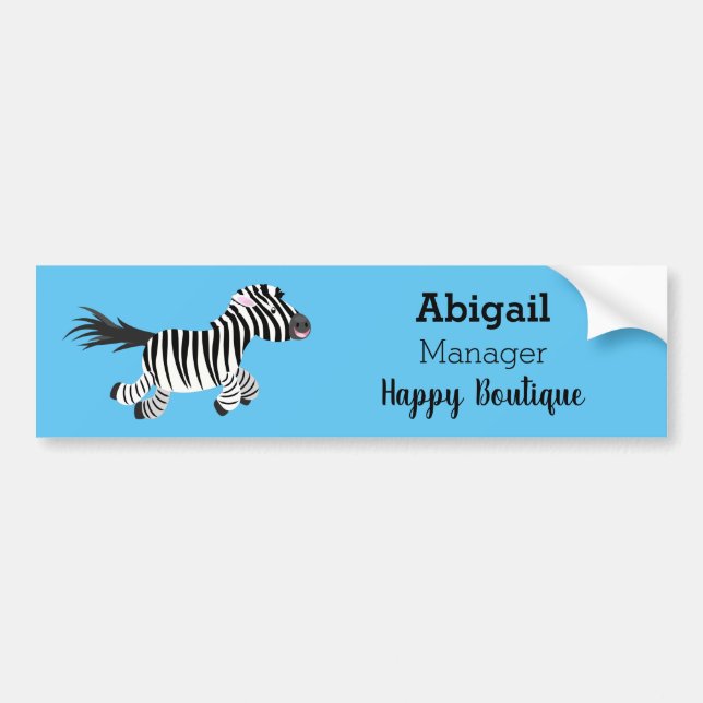 Cute funny zebra running cartoon illustration bumper sticker (Front)