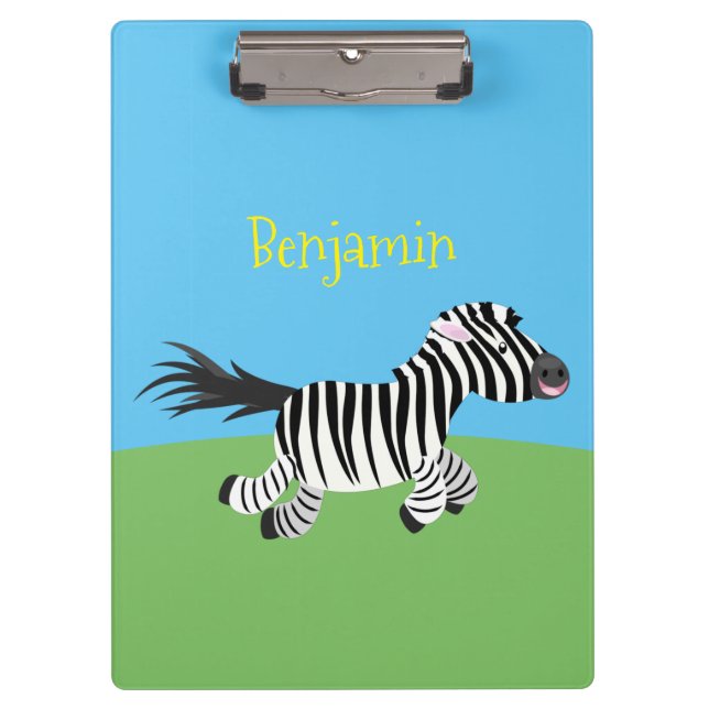 Cute funny zebra running cartoon illustration clipboard (Front)