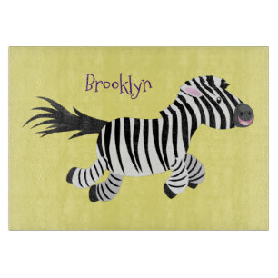 Cute funny zebra running cartoon illustration cutting board