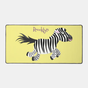 Cute funny zebra running cartoon illustration desk mat
