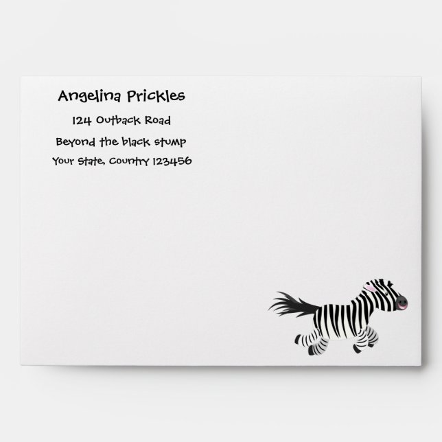 Cute funny zebra running cartoon illustration envelope (Front)