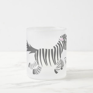 Cute funny zebra running cartoon illustration frosted glass coffee mug