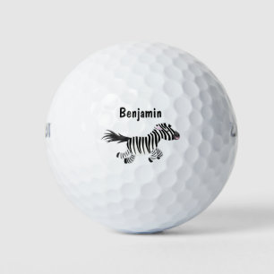 Cute funny zebra running cartoon illustration golf balls