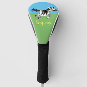 Cute funny zebra running cartoon illustration golf head cover