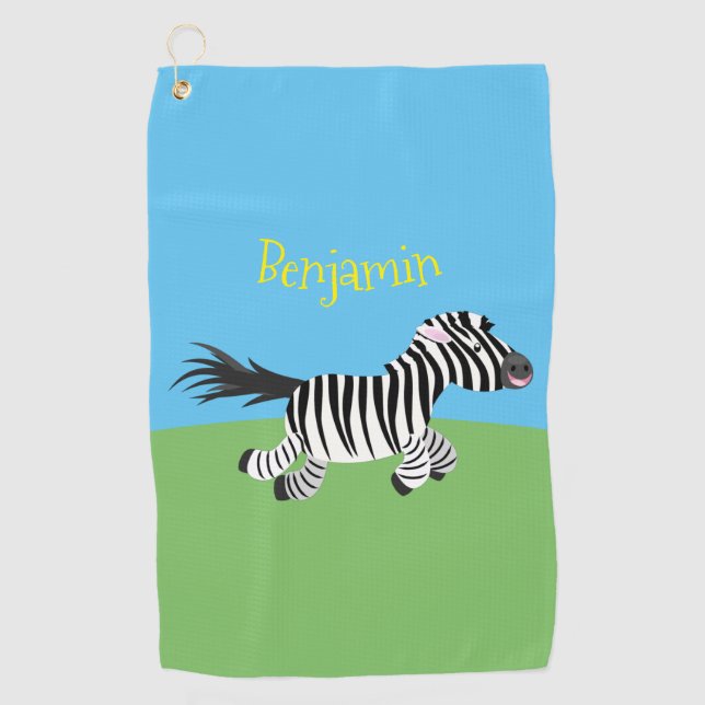 Cute funny zebra running cartoon illustration  golf towel (Front)