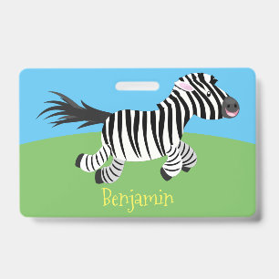 Cute funny zebra running cartoon illustration ID badge