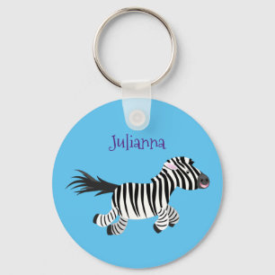 Cute funny zebra running cartoon illustration key ring
