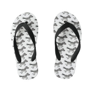 Cute funny zebra running cartoon illustration kid's flip flops
