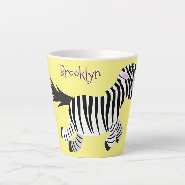 Cute funny zebra running cartoon illustration latte mug (Front)
