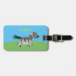 Cute funny zebra running cartoon illustration luggage tag