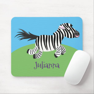 Cute funny zebra running cartoon illustration mouse mat