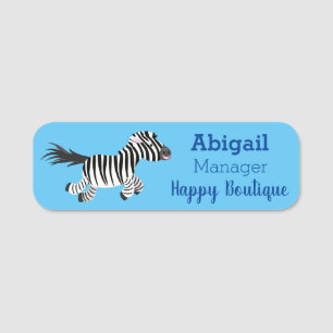Cute funny zebra running cartoon illustration name tag