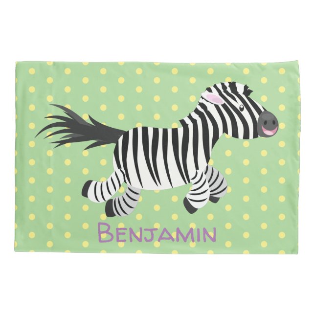 Cute funny zebra running cartoon illustration pillowcase (Back)